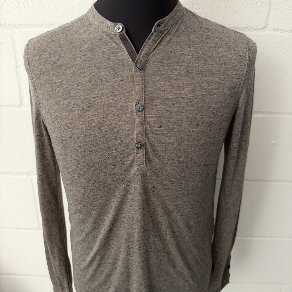 John Varvatos Men’s Gray Heather Long Sleeve Henley Shirt Size S
